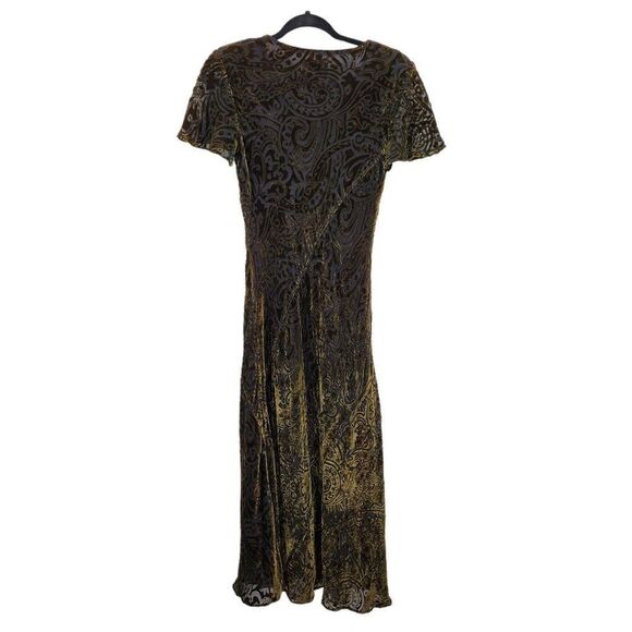 Vintage 80's Kay Unger Dress Formal Crushed Velvet Scroll Burnout Maxi Green 6 - Picture 8 of 10